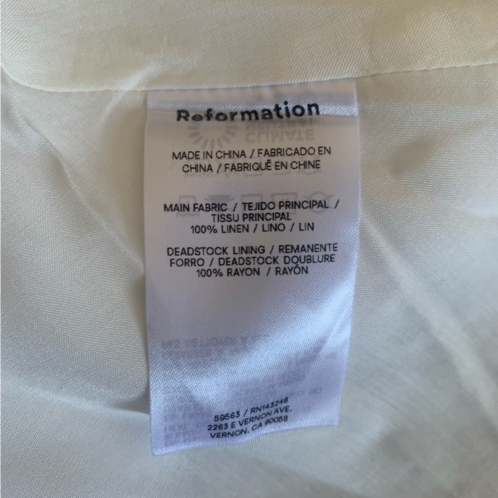 NWT Reformation Clarabelle Linen Drop Waist A Line Square Neck Midi Dress White - Picture 11 of 11